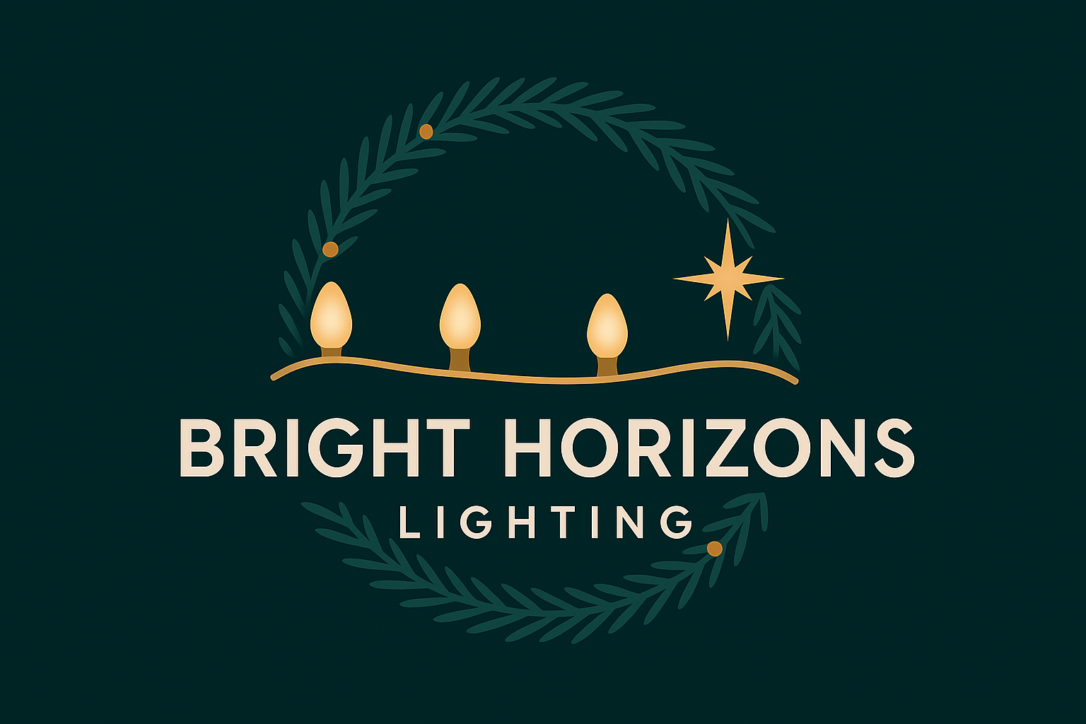 Logo of Bright Horizons Lighting featuring a candle-like design and decorative foliage.
